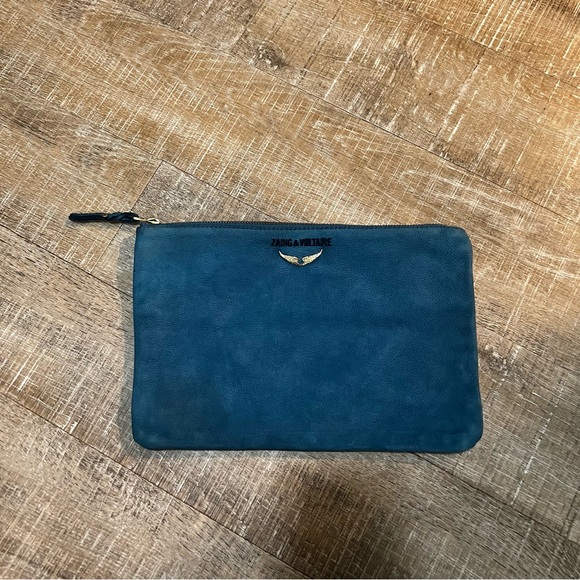 Zadig & Voltaire Teal Butterfly Leather Pouch - Picture 2 of 6